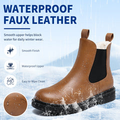 Women’s Chelsea Boots Winter Ankle Boots Faux Fur Lined Slip On Booties with Removable Warm Insole and Non Slip Rubber Lug Sole