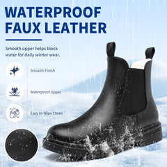 Women’s Chelsea Boots Winter Ankle Boots Faux Fur Lined Slip On Booties with Removable Warm Insole and Non Slip Rubber Lug Sole