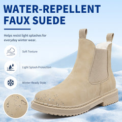 Women’s Chelsea Boots Winter Ankle Boots Faux Fur Lined Slip On Booties with Removable Warm Insole and Non Slip Rubber Lug Sole