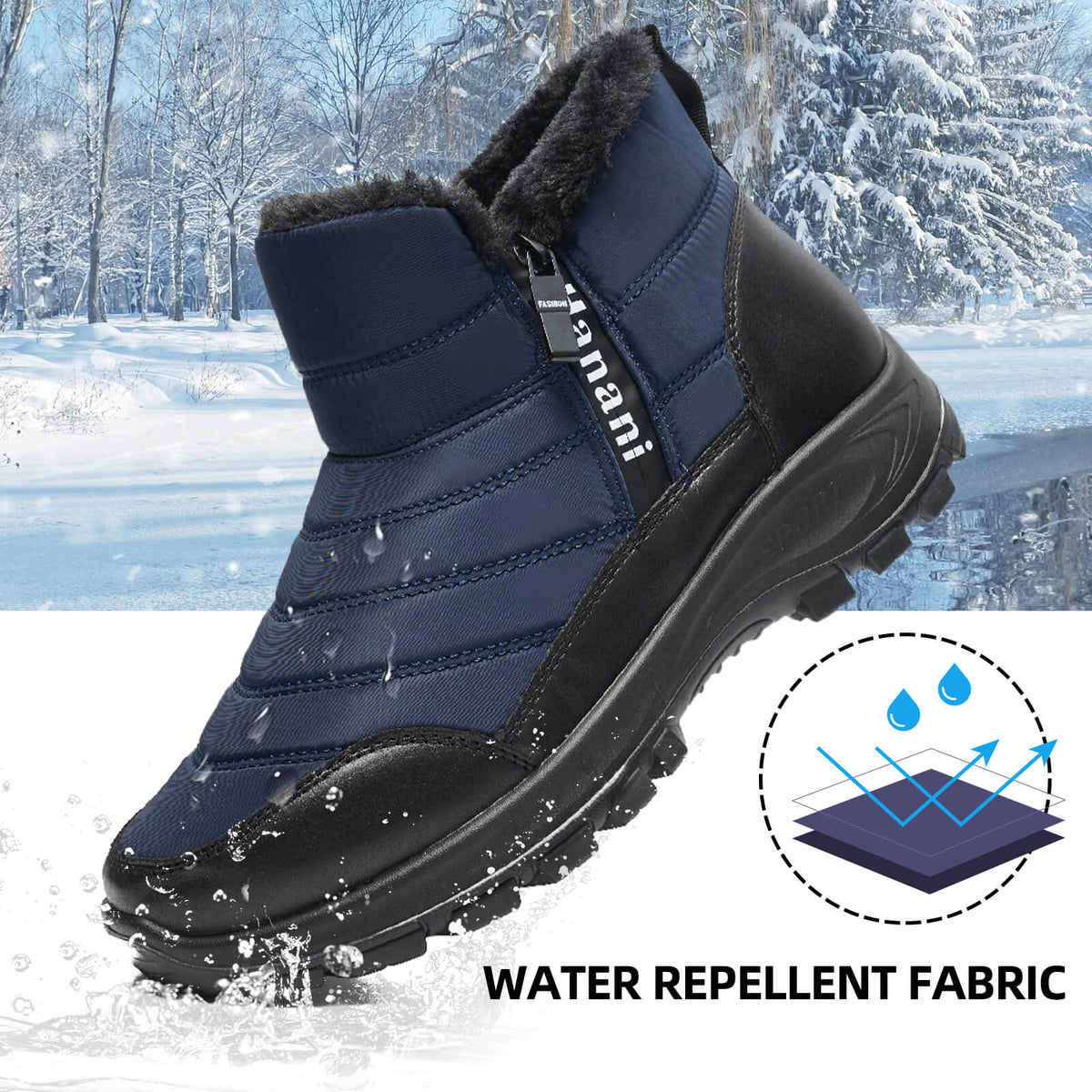 Mens Winter Snow Boots Fur Lined Warm Ankle Boots Zipper Closure Waterproof Outdoor Boots Men's Lightweight Comfortable Shoes