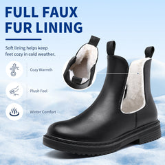 Women’s Chelsea Boots Winter Ankle Boots Faux Fur Lined Slip On Booties with Removable Warm Insole and Non Slip Rubber Lug Sole