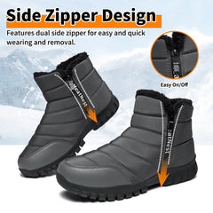 Mens Winter Snow Boots Waterproof Faux Fur Lined Ankle Boots with Side Zipper Non Slip Rubber Sole Warm Outdoor Walking Boots
