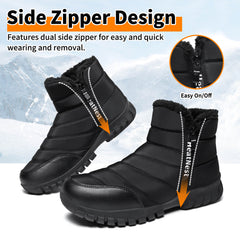 Mens Winter Snow Boots Waterproof Faux Fur Lined Ankle Boots with Side Zipper Non Slip Rubber Sole Warm Outdoor Walking Boots