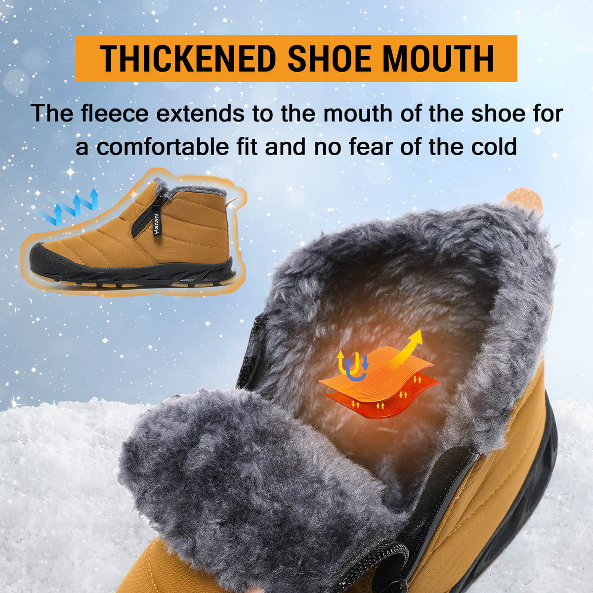 Snow Boots Mens Waterproof Winter Boots Fur Lined Warm Ankle Boots Zipper Closure Slip on Outdoor Boot Comfortable Walking Shoes