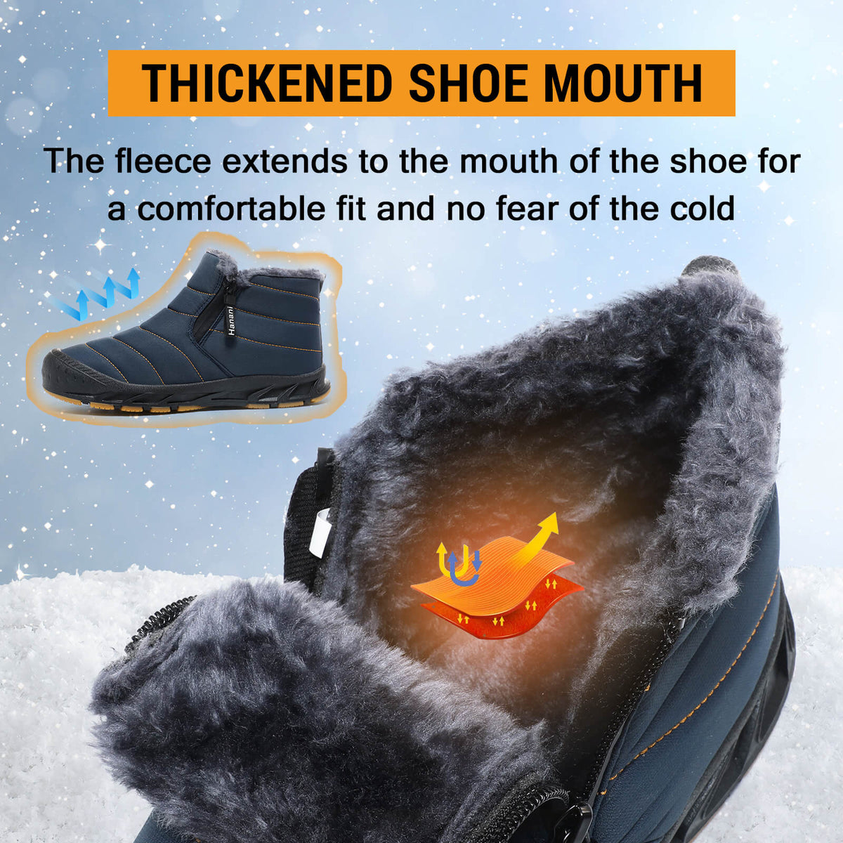 Snow Boots Mens Waterproof Winter Boots Fur Lined Warm Ankle Boots Zipper Closure Slip on Outdoor Boot Comfortable Walking Shoes