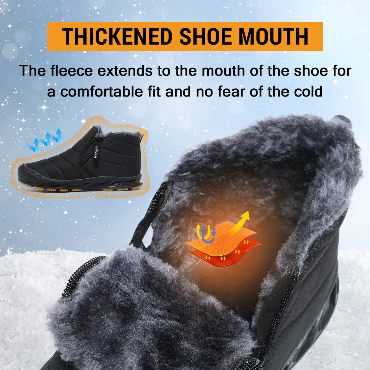 Snow Boots Mens Waterproof Winter Boots Fur Lined Warm Ankle Boots Zipper Closure Slip on Outdoor Boot Comfortable Walking Shoes