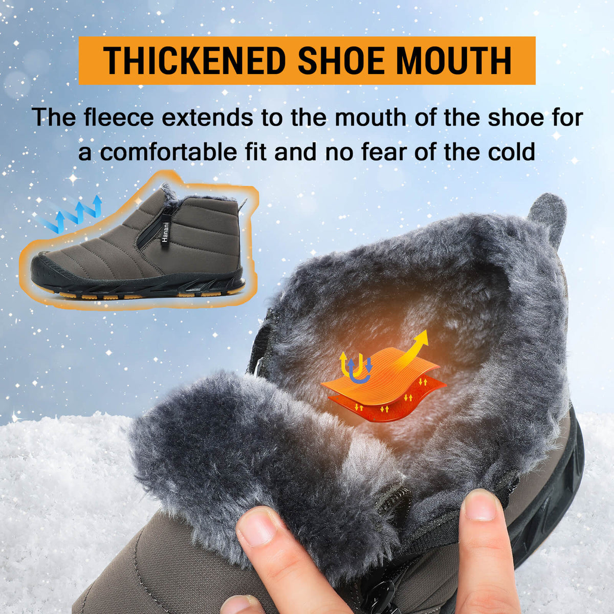 Snow Boots Mens Waterproof Winter Boots Fur Lined Warm Ankle Boots Zipper Closure Slip on Outdoor Boot Comfortable Walking Shoes