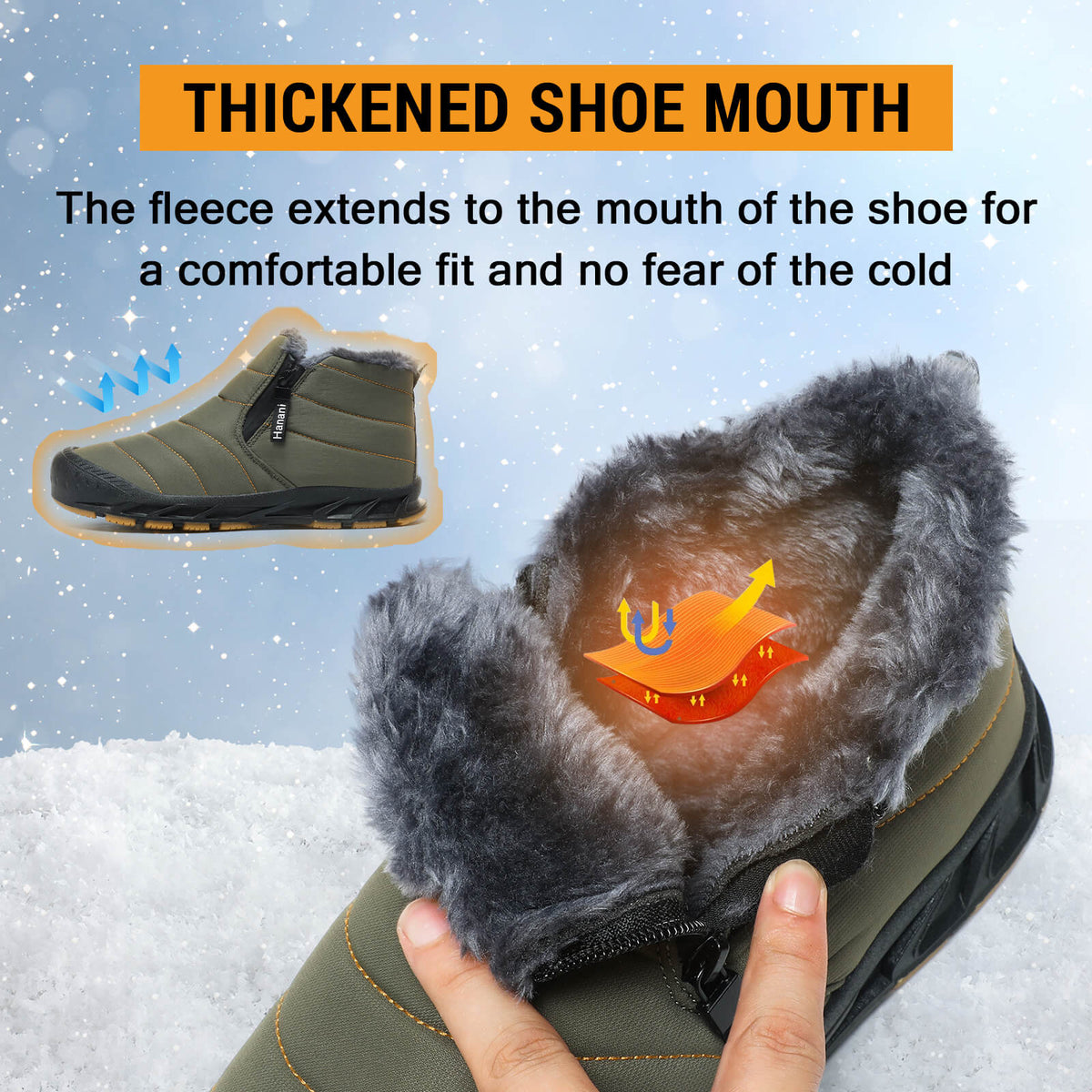 Snow Boots Mens Waterproof Winter Boots Fur Lined Warm Ankle Boots Zipper Closure Slip on Outdoor Boot Comfortable Walking Shoes