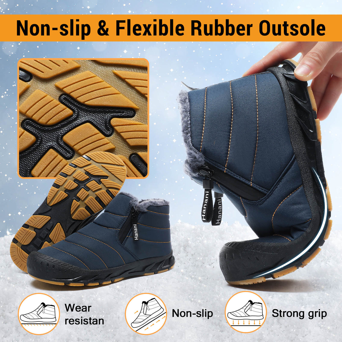 Snow Boots Mens Waterproof Winter Boots Fur Lined Warm Ankle Boots Zipper Closure Slip on Outdoor Boot Comfortable Walking Shoes