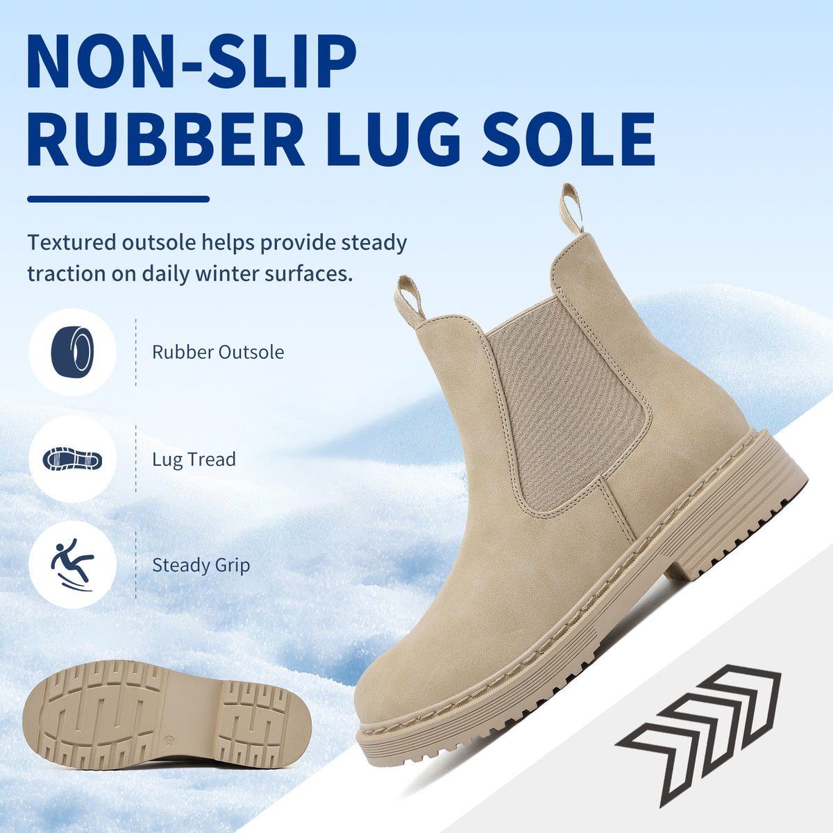 Women’s Chelsea Boots Winter Ankle Boots Faux Fur Lined Slip On Booties with Removable Warm Insole and Non Slip Rubber Lug Sole