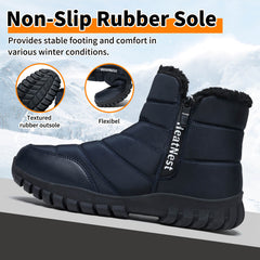 Mens Winter Snow Boots Waterproof Faux Fur Lined Ankle Boots with Side Zipper Non Slip Rubber Sole Warm Outdoor Walking Boots