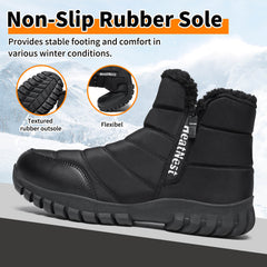 Mens Winter Snow Boots Waterproof Faux Fur Lined Ankle Boots with Side Zipper Non Slip Rubber Sole Warm Outdoor Walking Boots