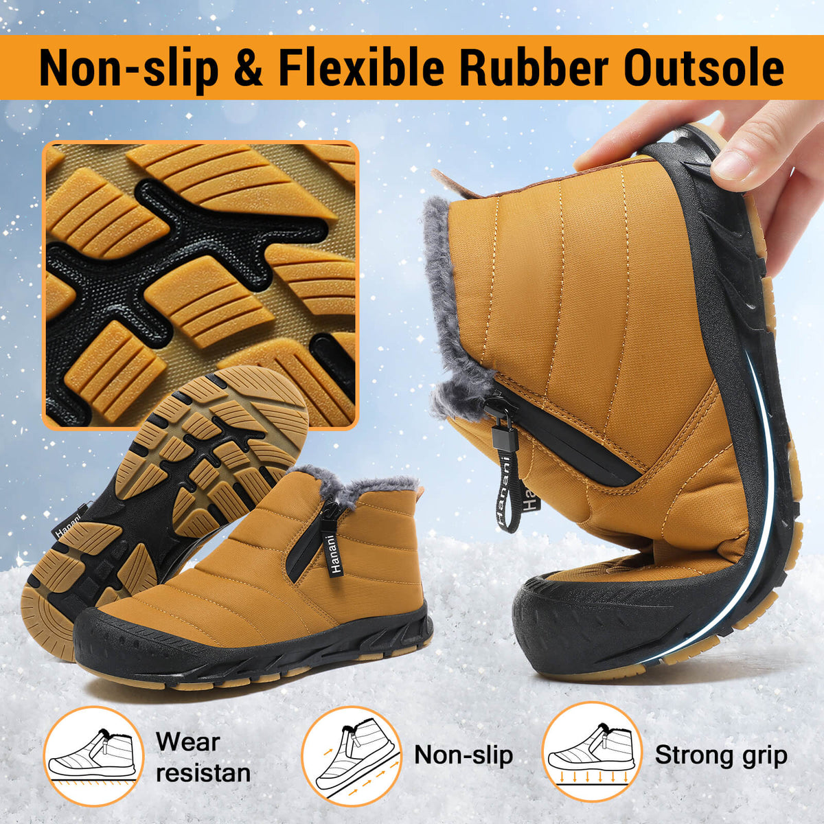 Snow Boots Mens Waterproof Winter Boots Fur Lined Warm Ankle Boots Zipper Closure Slip on Outdoor Boot Comfortable Walking Shoes