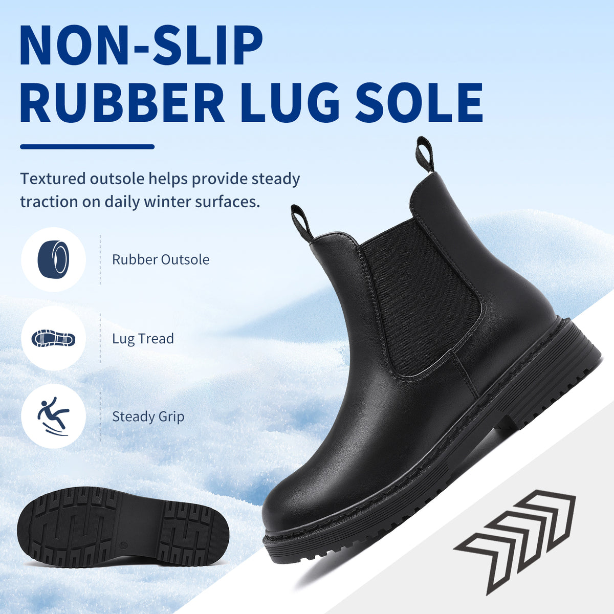 Women’s Chelsea Boots Winter Ankle Boots Faux Fur Lined Slip On Booties with Removable Warm Insole and Non Slip Rubber Lug Sole