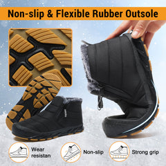 Snow Boots Mens Waterproof Winter Boots Fur Lined Warm Ankle Boots Zipper Closure Slip on Outdoor Boot Comfortable Walking Shoes