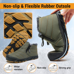 Snow Boots Mens Waterproof Winter Boots Fur Lined Warm Ankle Boots Zipper Closure Slip on Outdoor Boot Comfortable Walking Shoes