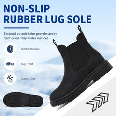Women’s Chelsea Boots Winter Ankle Boots Faux Fur Lined Slip On Booties with Removable Warm Insole and Non Slip Rubber Lug Sole