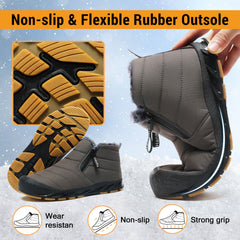 Snow Boots Mens Waterproof Winter Boots Fur Lined Warm Ankle Boots Zipper Closure Slip on Outdoor Boot Comfortable Walking Shoes