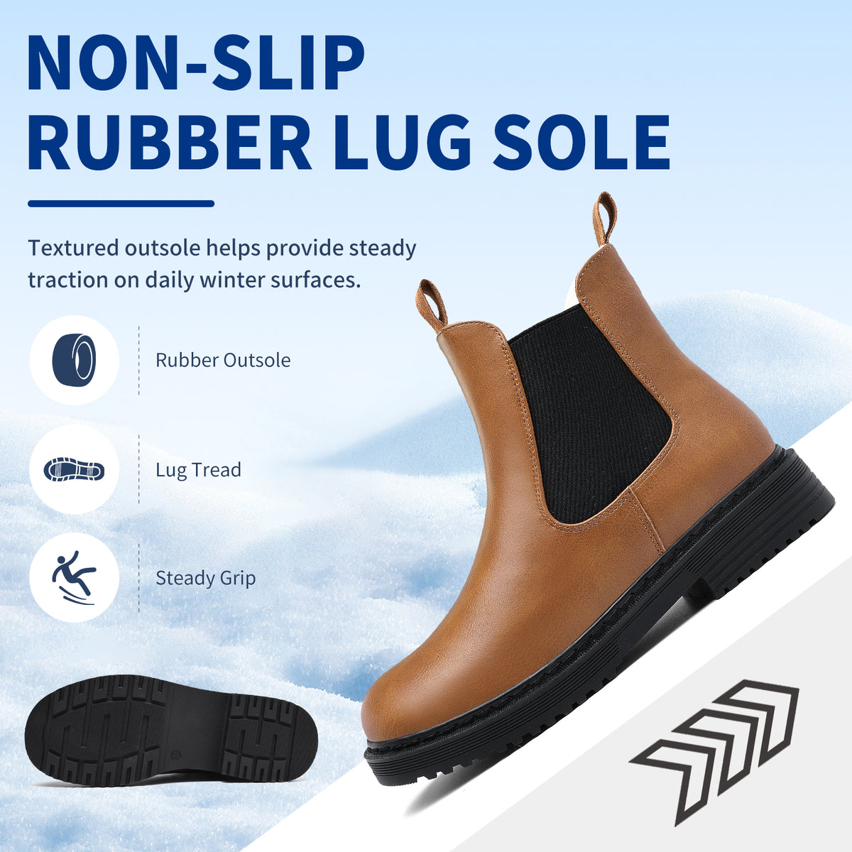 Women’s Chelsea Boots Winter Ankle Boots Faux Fur Lined Slip On Booties with Removable Warm Insole and Non Slip Rubber Lug Sole