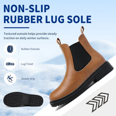 Women’s Chelsea Boots Winter Ankle Boots Faux Fur Lined Slip On Booties with Removable Warm Insole and Non Slip Rubber Lug Sole