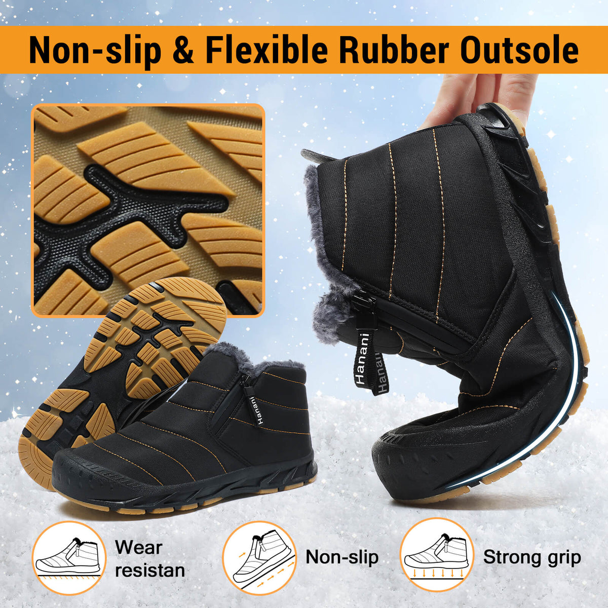 Snow Boots Mens Waterproof Winter Boots Fur Lined Warm Ankle Boots Zipper Closure Slip on Outdoor Boot Comfortable Walking Shoes