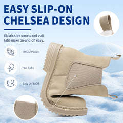 Women’s Chelsea Boots Winter Ankle Boots Faux Fur Lined Slip On Booties with Removable Warm Insole and Non Slip Rubber Lug Sole