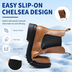 Women’s Chelsea Boots Winter Ankle Boots Faux Fur Lined Slip On Booties with Removable Warm Insole and Non Slip Rubber Lug Sole