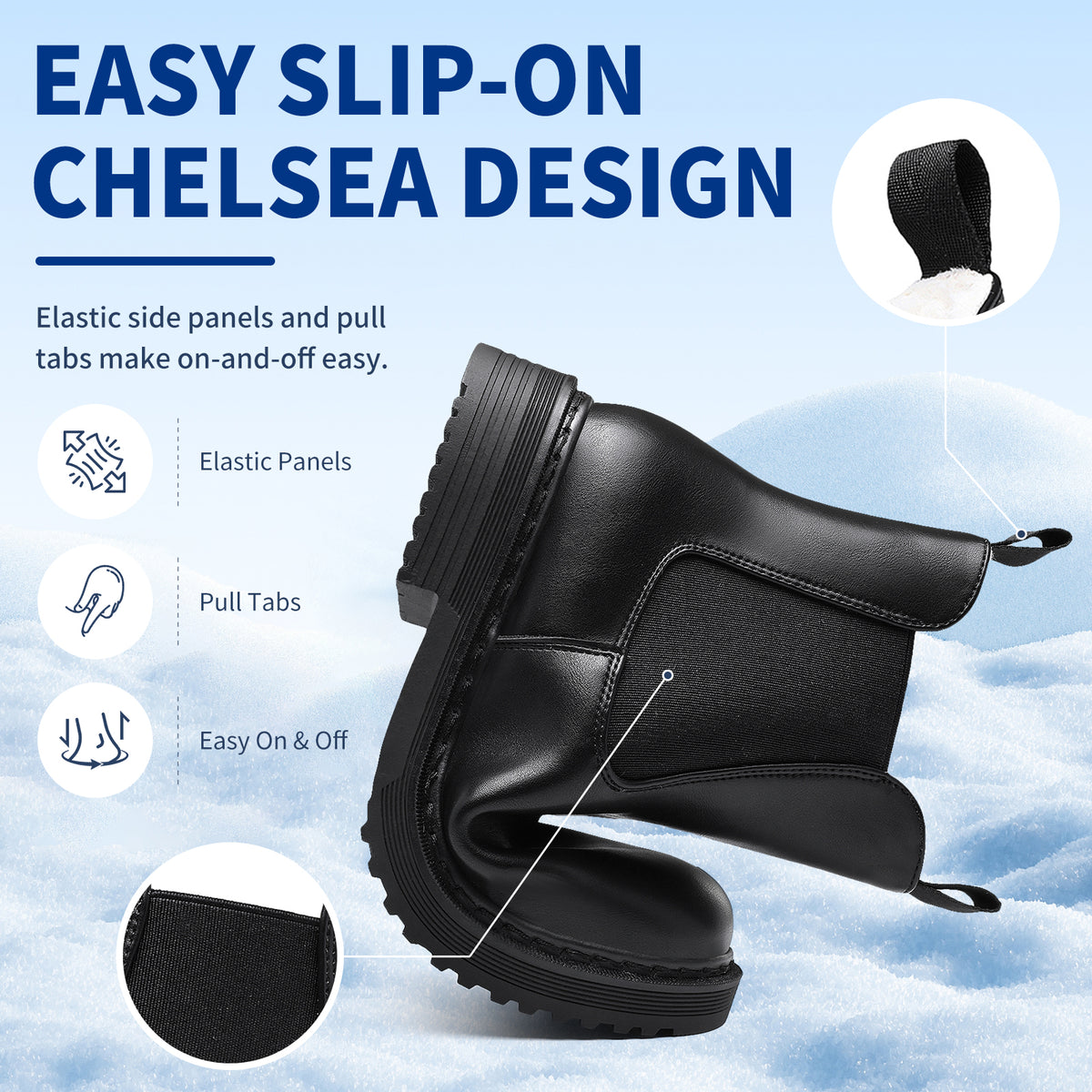 Women’s Chelsea Boots Winter Ankle Boots Faux Fur Lined Slip On Booties with Removable Warm Insole and Non Slip Rubber Lug Sole