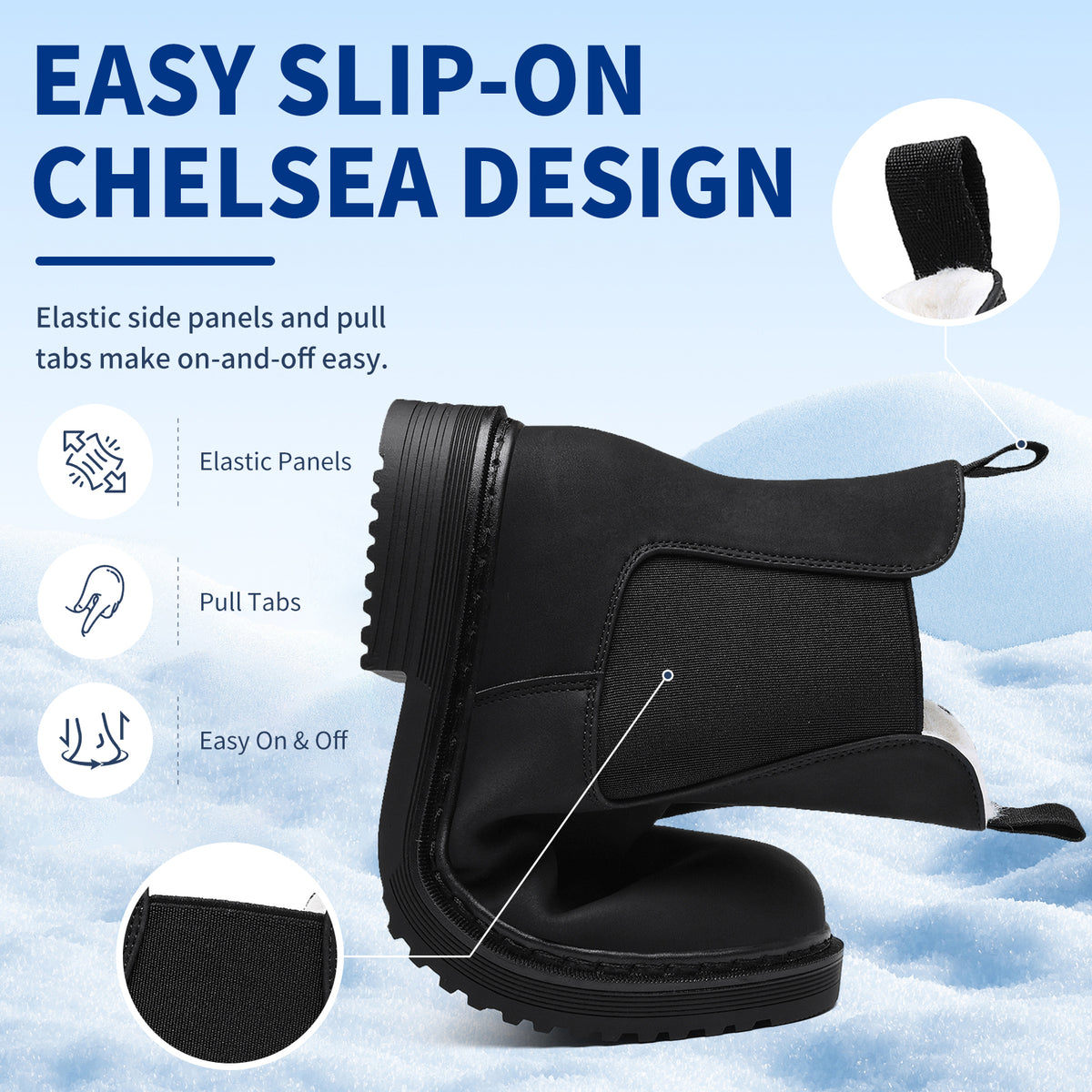 Women’s Chelsea Boots Winter Ankle Boots Faux Fur Lined Slip On Booties with Removable Warm Insole and Non Slip Rubber Lug Sole
