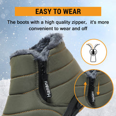 Snow Boots Mens Waterproof Winter Boots Fur Lined Warm Ankle Boots Zipper Closure Slip on Outdoor Boot Comfortable Walking Shoes