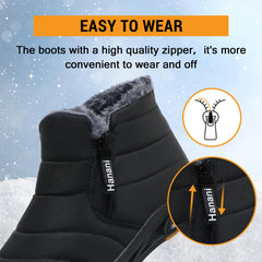 Snow Boots Mens Waterproof Winter Boots Fur Lined Warm Ankle Boots Zipper Closure Slip on Outdoor Boot Comfortable Walking Shoes