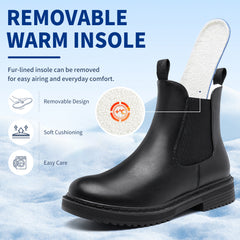 Women’s Chelsea Boots Winter Ankle Boots Faux Fur Lined Slip On Booties with Removable Warm Insole and Non Slip Rubber Lug Sole