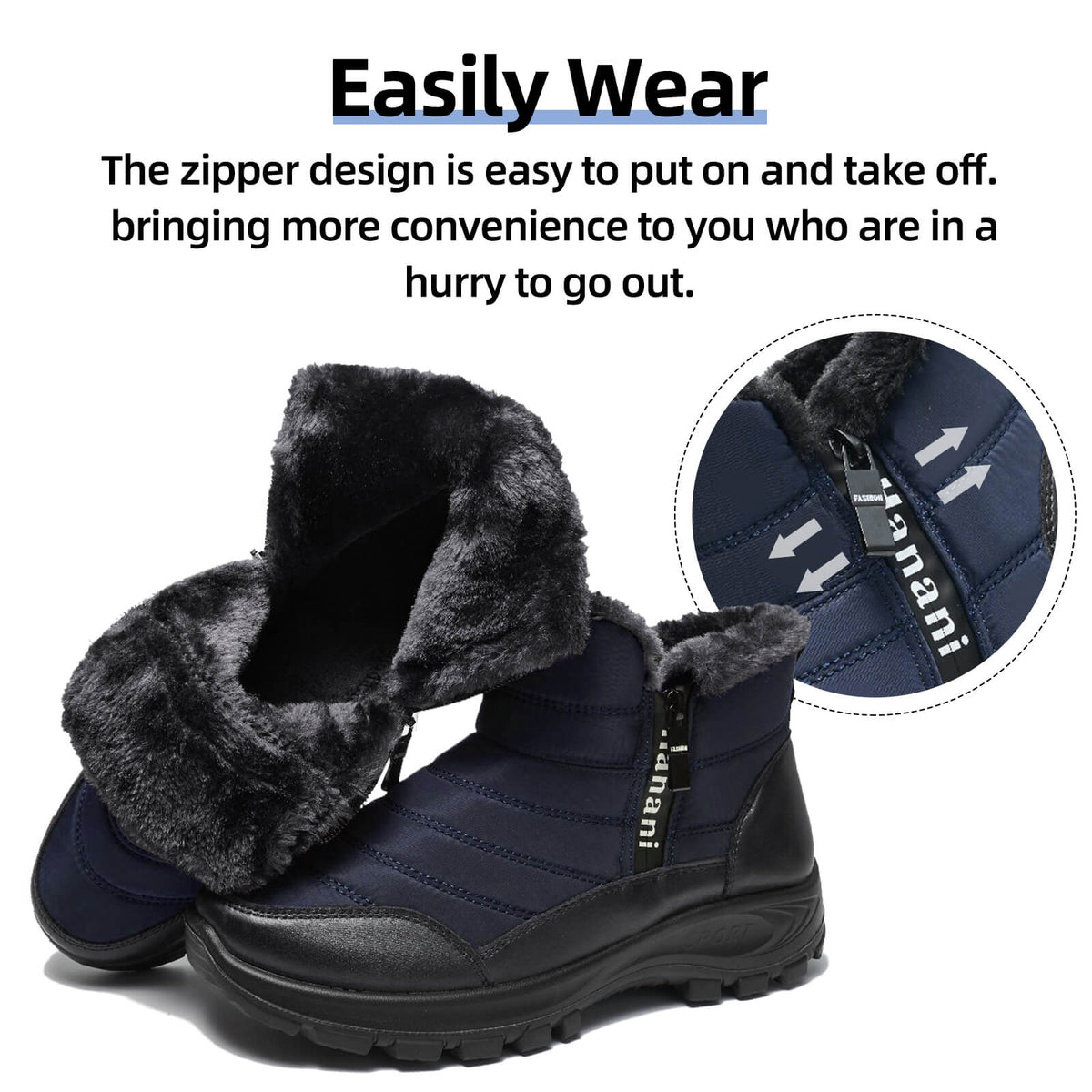 Mens Winter Snow Boots Fur Lined Warm Ankle Boots Zipper Closure Waterproof Outdoor Boots Men's Lightweight Comfortable Shoes