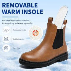 Women’s Chelsea Boots Winter Ankle Boots Faux Fur Lined Slip On Booties with Removable Warm Insole and Non Slip Rubber Lug Sole