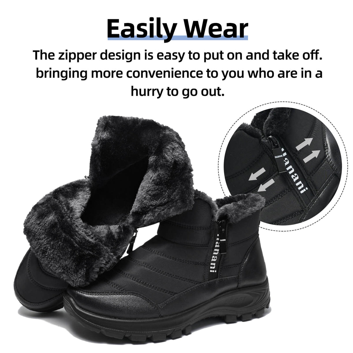 Mens Winter Snow Boots Fur Lined Warm Ankle Boots Zipper Closure Waterproof Outdoor Boots Men's Lightweight Comfortable Shoes