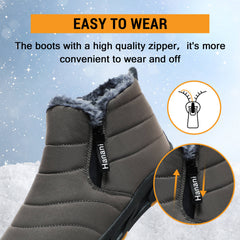 Snow Boots Mens Waterproof Winter Boots Fur Lined Warm Ankle Boots Zipper Closure Slip on Outdoor Boot Comfortable Walking Shoes