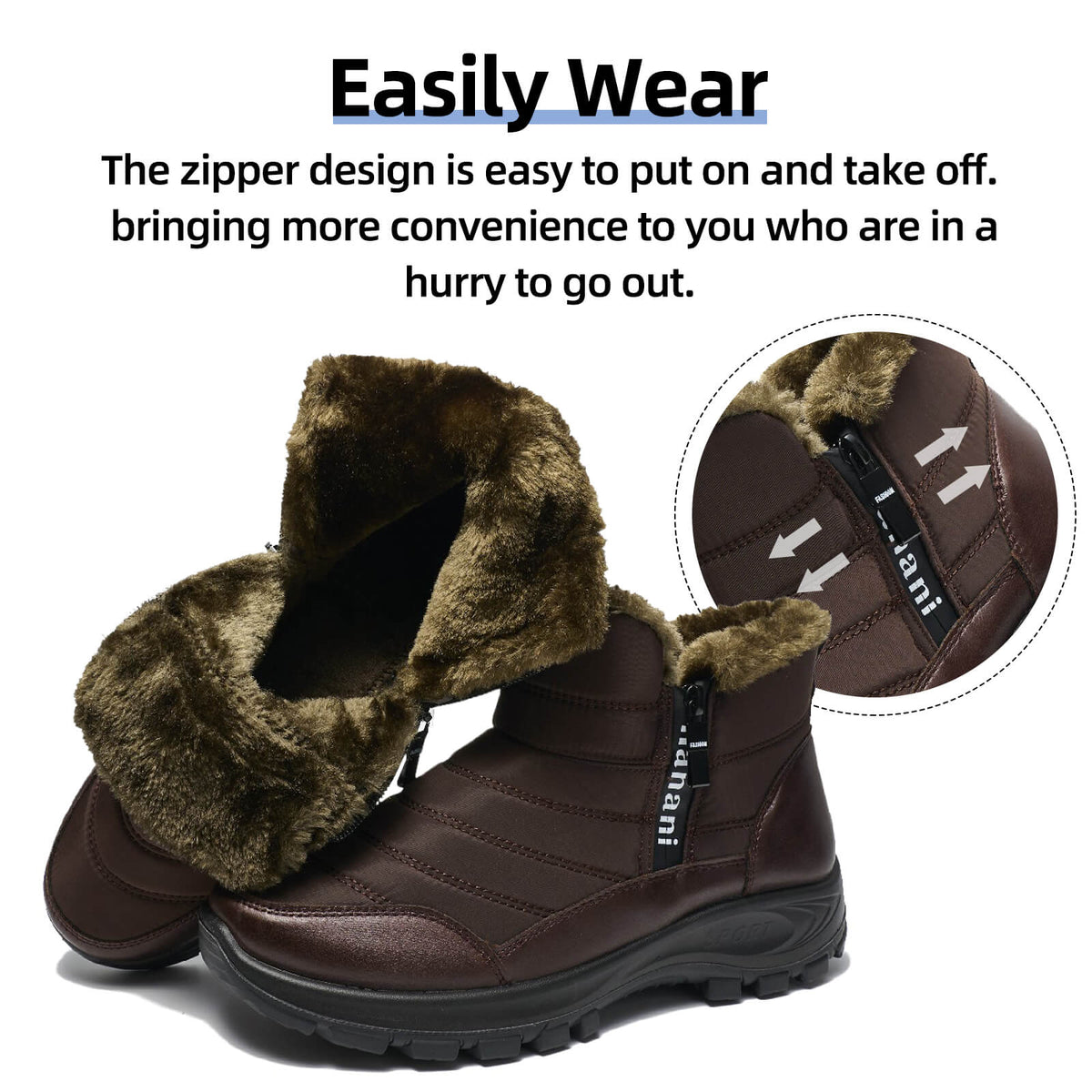 Mens Winter Snow Boots Fur Lined Warm Ankle Boots Zipper Closure Waterproof Outdoor Boots Men's Lightweight Comfortable Shoes