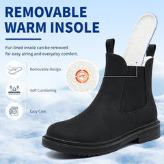 Women’s Chelsea Boots Winter Ankle Boots Faux Fur Lined Slip On Booties with Removable Warm Insole and Non Slip Rubber Lug Sole