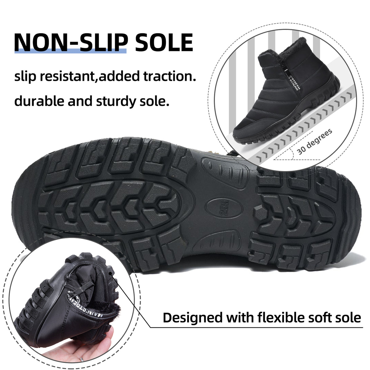 Mens Winter Snow Boots Fur Lined Warm Ankle Boots Zipper Closure Waterproof Outdoor Boots Men's Lightweight Comfortable Shoes