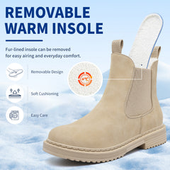 Women’s Chelsea Boots Winter Ankle Boots Faux Fur Lined Slip On Booties with Removable Warm Insole and Non Slip Rubber Lug Sole