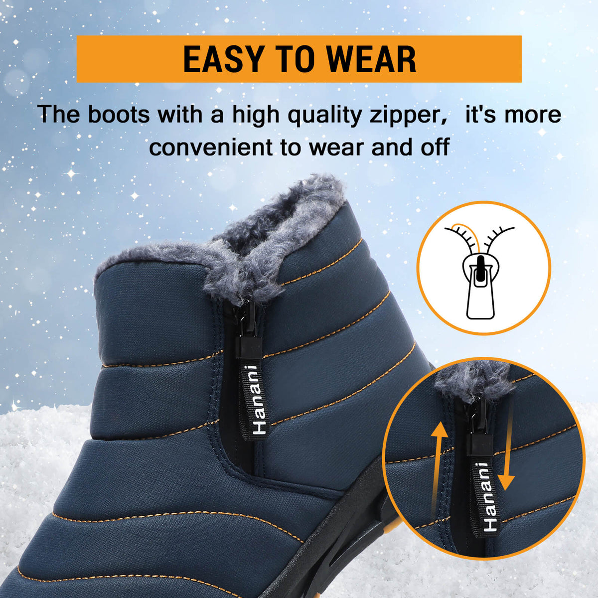 Snow Boots Mens Waterproof Winter Boots Fur Lined Warm Ankle Boots Zipper Closure Slip on Outdoor Boot Comfortable Walking Shoes