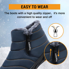 Snow Boots Mens Waterproof Winter Boots Fur Lined Warm Ankle Boots Zipper Closure Slip on Outdoor Boot Comfortable Walking Shoes