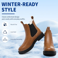 Women’s Chelsea Boots Winter Ankle Boots Faux Fur Lined Slip On Booties with Removable Warm Insole and Non Slip Rubber Lug Sole