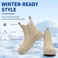 Women’s Chelsea Boots Winter Ankle Boots Faux Fur Lined Slip On Booties with Removable Warm Insole and Non Slip Rubber Lug Sole