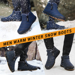 Snow Boots Mens Waterproof Winter Boots Fur Lined Warm Ankle Boots Zipper Closure Slip on Outdoor Boot Comfortable Walking Shoes