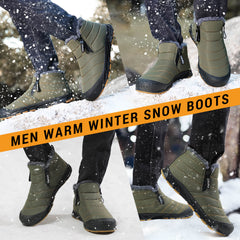 Snow Boots Mens Waterproof Winter Boots Fur Lined Warm Ankle Boots Zipper Closure Slip on Outdoor Boot Comfortable Walking Shoes