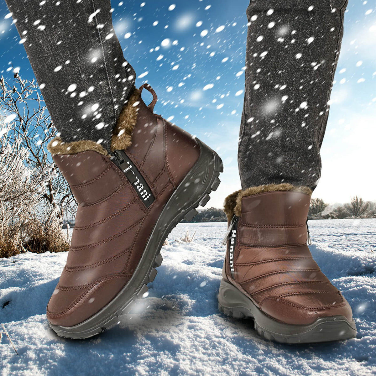 Mens Winter Snow Boots Fur Lined Warm Ankle Boots Zipper Closure Waterproof Outdoor Boots Men's Lightweight Comfortable Shoes