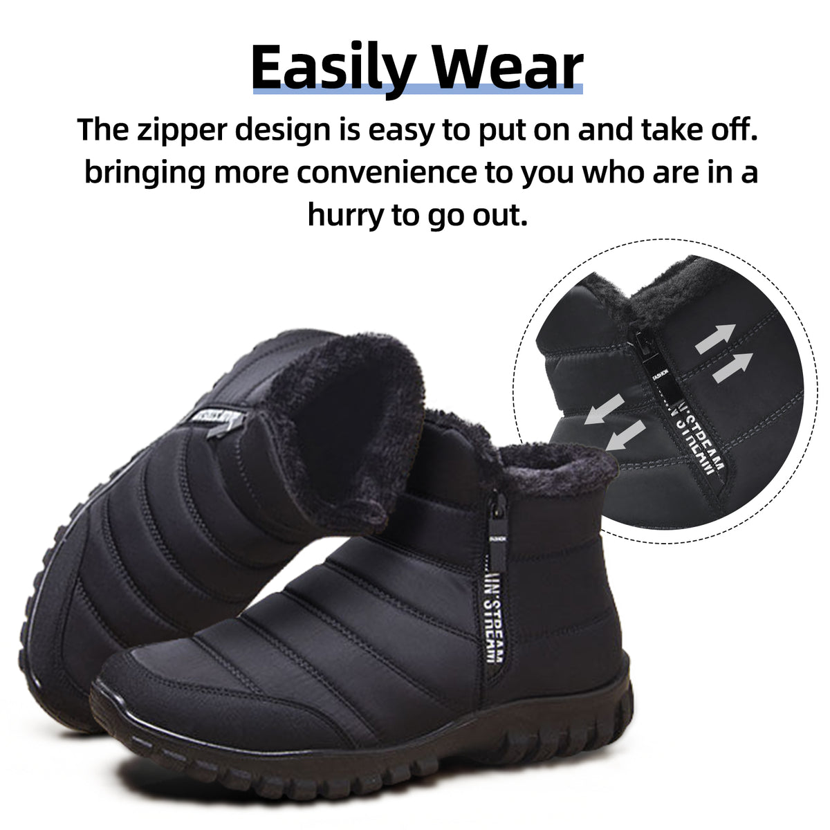 Mens Winter Snow Boots Fur Lined Warm Ankle Boots Zipper Closure Waterproof Outdoor Boots Men's Lightweight Comfortable Shoes