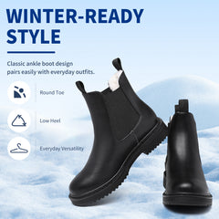 Women’s Chelsea Boots Winter Ankle Boots Faux Fur Lined Slip On Booties with Removable Warm Insole and Non Slip Rubber Lug Sole