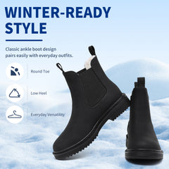 Women’s Chelsea Boots Winter Ankle Boots Faux Fur Lined Slip On Booties with Removable Warm Insole and Non Slip Rubber Lug Sole